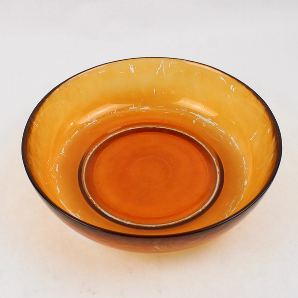 Vintage 12 Inch Hand Painted Amber Glass Serving Bowl