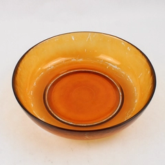 Vintage 12 Inch Hand Painted Amber Glass Serving Bowl