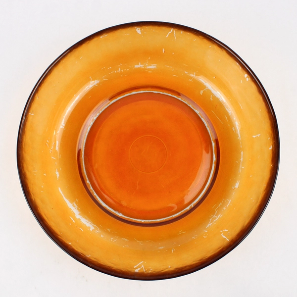 Vintage 12 Inch Hand Painted Amber Glass Serving Bowl