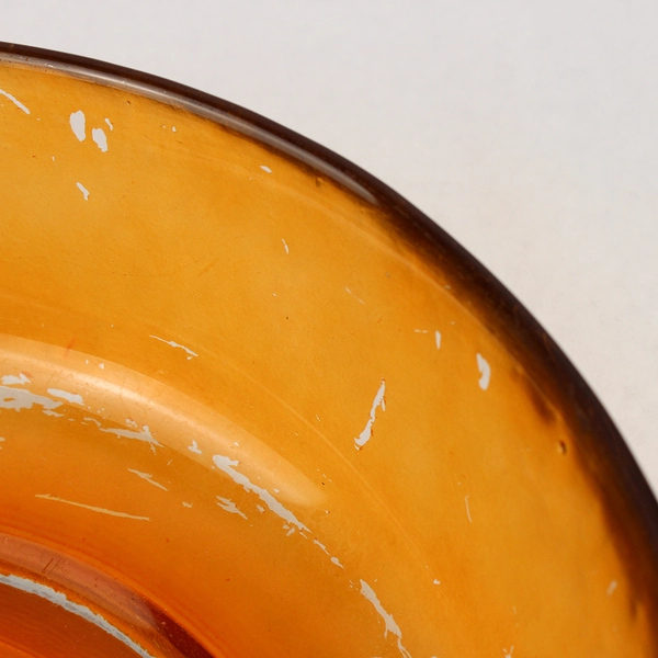 Vintage 12 Inch Hand Painted Amber Glass Serving Bowl