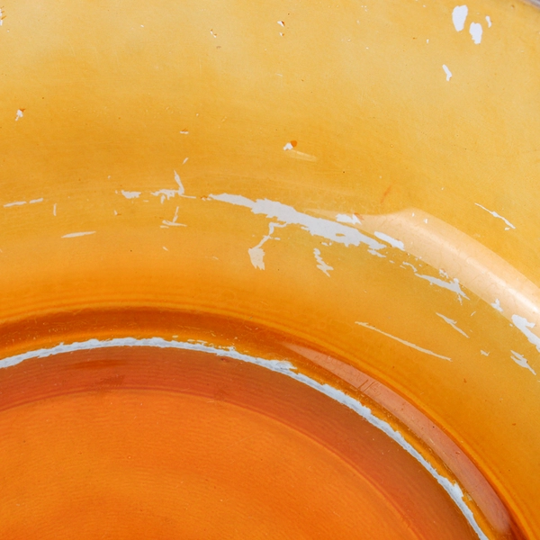 Vintage 12 Inch Hand Painted Amber Glass Serving Bowl