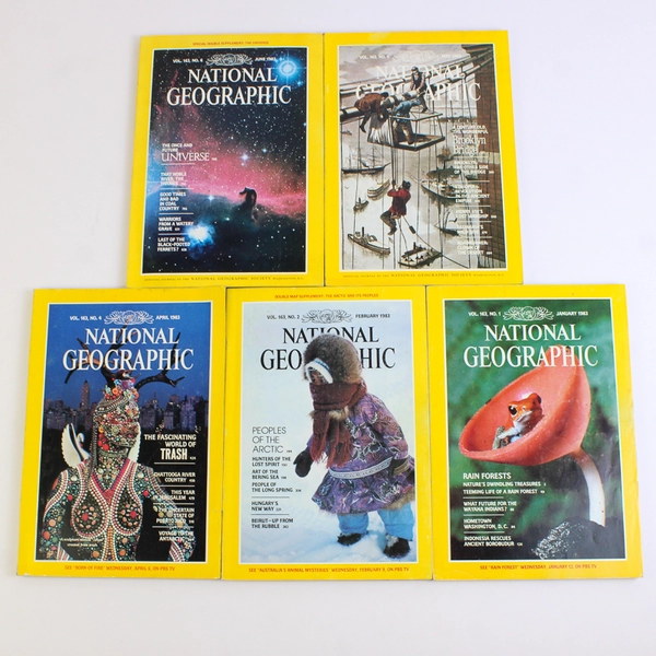 Vintage Lot of 5 National Geographic Magazines Jan Feb April May & June 1983