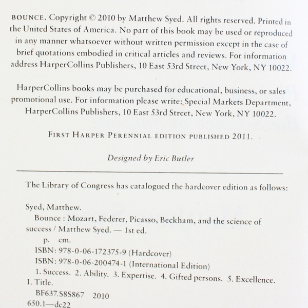 Bounce: Mozart Federer Picasso Beckham and the Science of Success 2011 PB