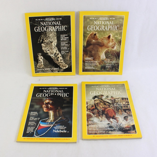 Lot of 4 Vintage National Geographic Magazines Jan Feb May and June 1986