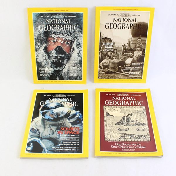 Lot of 4 Vintage National Geographic Magazines Aug Sept Oct & Nov 1986