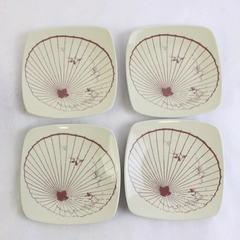 Set of 4 Trish Richman 5" Small Square Ceramic Plates Tan Shell Dessert 