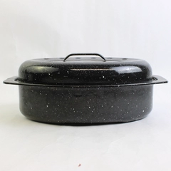 Small Blue Enamelware Roasting Pan With White Speckles 13" Long
