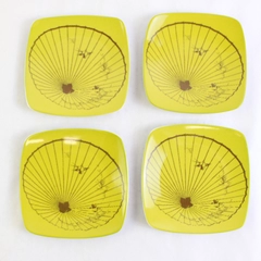 Set of 4 Trish Richman 5" Small Square Ceramic Plates Green Shell Dessert