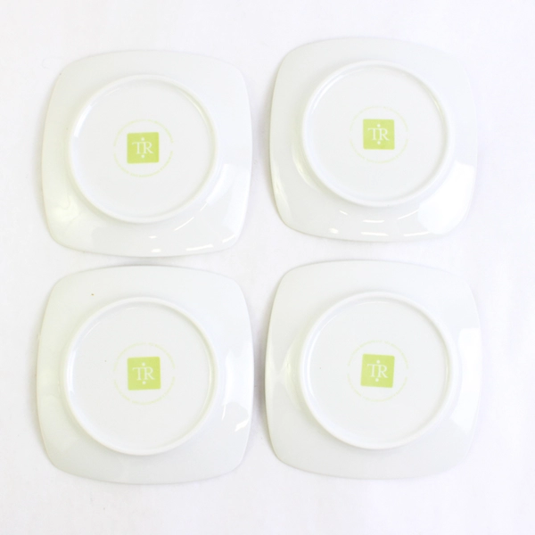 Set of 4 Trish Richman 5" Small Square Ceramic Plates Green Shell Dessert