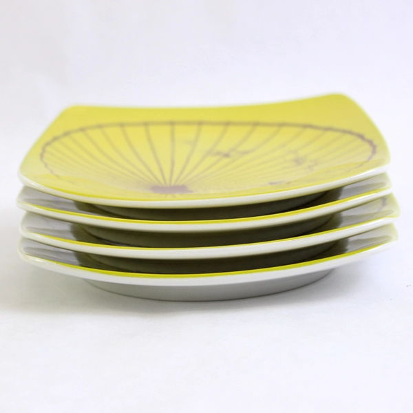 Set of 4 Trish Richman 5" Small Square Ceramic Plates Green Shell Dessert