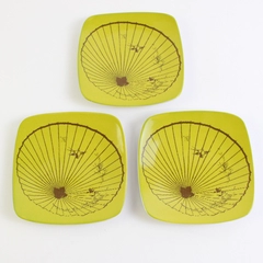 Set of 3 Trish Richman 5" Small Square Ceramic Plates Green Shell Dessert