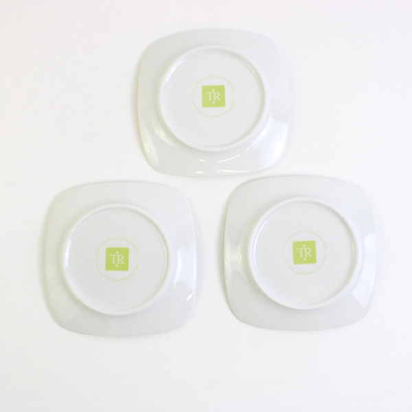 Set of 3 Trish Richman 5" Small Square Ceramic Plates Green Shell Dessert