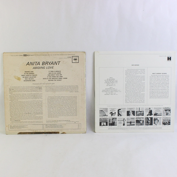 Lot of 2 VTG 12" Vinyl Record Albums, Anita Bryant Abiding Love 
