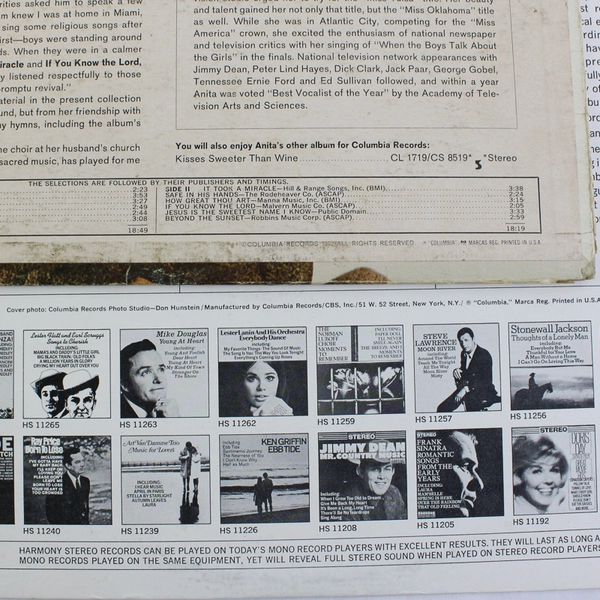 Lot of 2 VTG 12" Vinyl Record Albums, Anita Bryant Abiding Love 