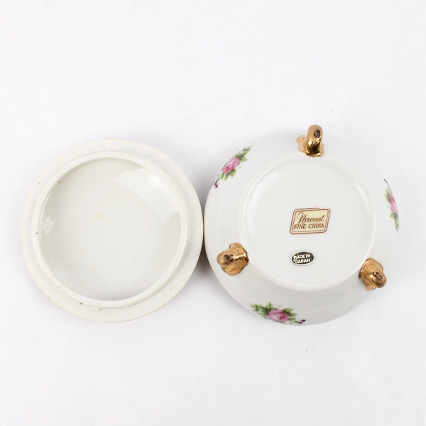 Norcrest Porcelain 50th Anniversary Footed Trinket Box white With Pink Roses