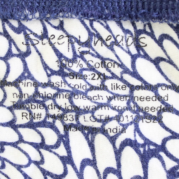 Sleepyheads White and Blue Floral Pajama Shirt Women's Size 2XL