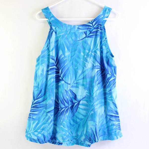 Tina's Creation Hibiscus Collection Blue Palm Leaf Print Blouse Women's 2XL