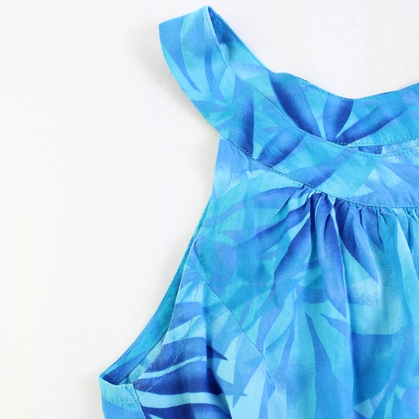 Tina's Creation Hibiscus Collection Blue Palm Leaf Print Blouse Women's 2XL