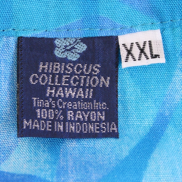 Tina's Creation Hibiscus Collection Blue Palm Leaf Print Blouse Women's 2XL