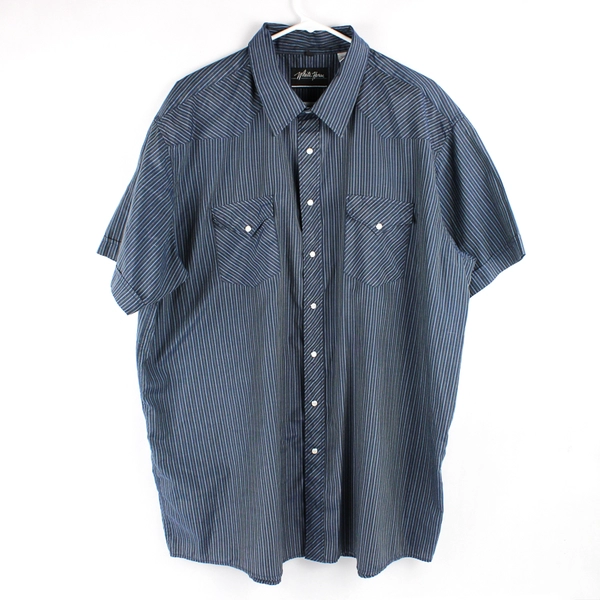 White Horse Blue Snap-Button Shirt Blue & Brown Pinstripes Men's Size 2XL