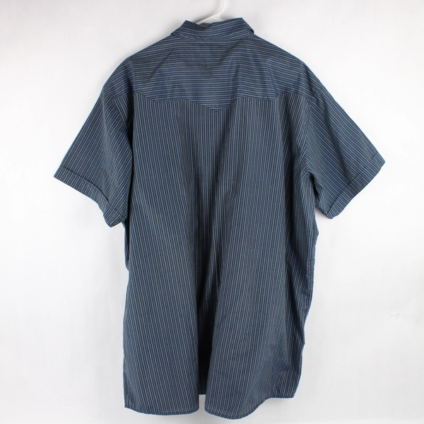 White Horse Blue Snap-Button Shirt Blue & Brown Pinstripes Men's Size 2XL