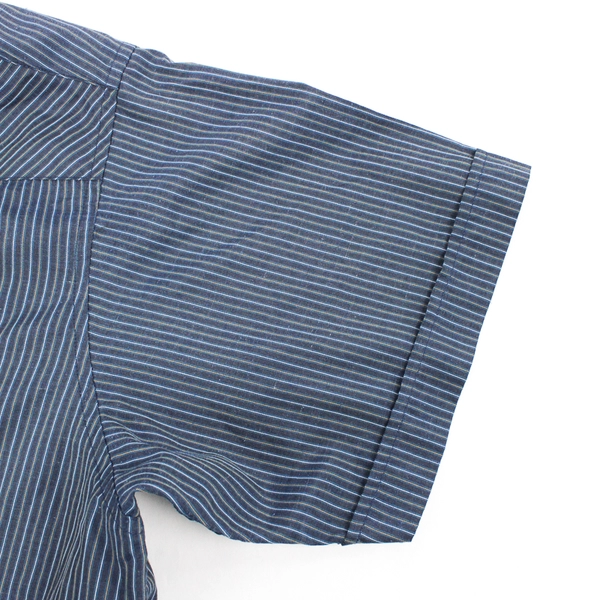 White Horse Blue Snap-Button Shirt Blue & Brown Pinstripes Men's Size 2XL