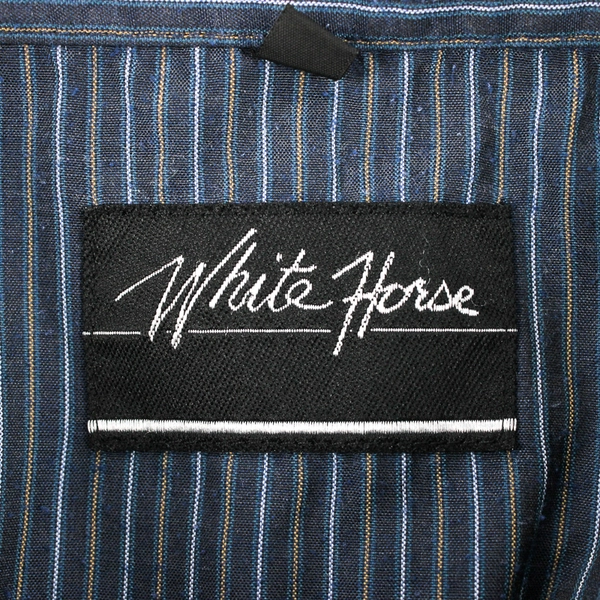 White Horse Blue Snap-Button Shirt Blue & Brown Pinstripes Men's Size 2XL
