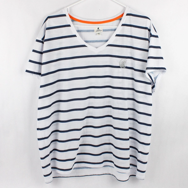 Holland America Line Navy and White Striped T-Shirt Women's 2XL