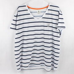 Holland America Line Navy and White Striped T-Shirt Women's 2XL