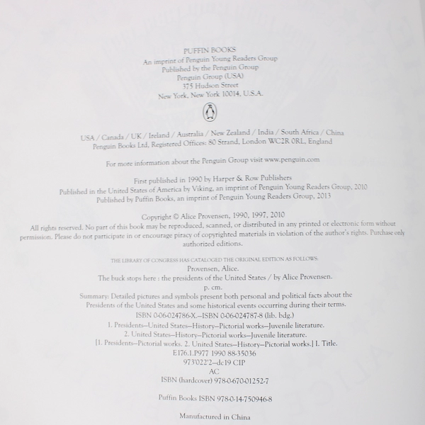 The Buck Stops Here The Presidents of the United States Alice Provensen 2013