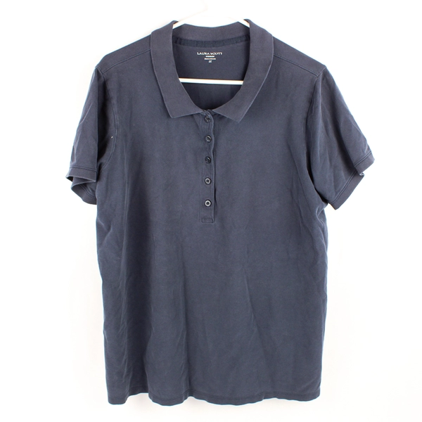 Laura Scott Navy Blue Cotton Polo Shirt Women's Size 1X