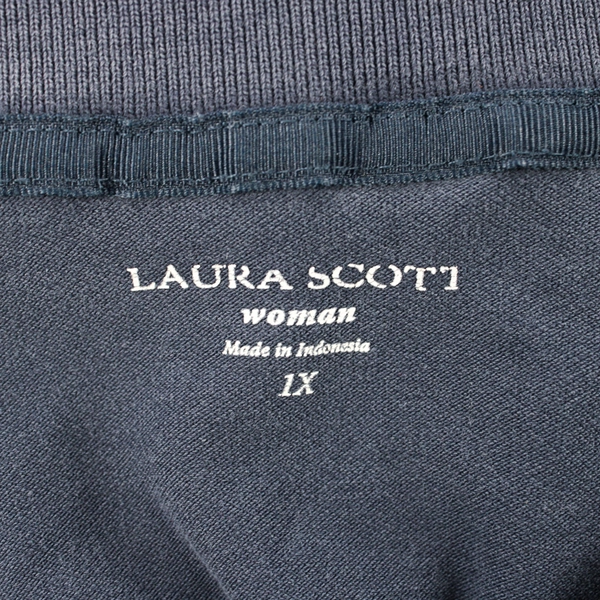 Laura Scott Navy Blue Cotton Polo Shirt Women's Size 1X