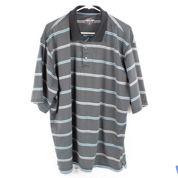 Kirkland Signature Black Blue and White Striped Polo Men's Size 2XL