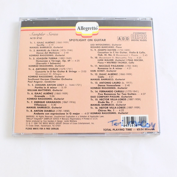 Spotlight on Guitar Audio CD Allegretto Various Artists 1990