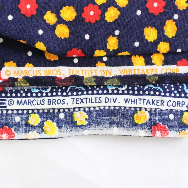 Lot of 3 Marcus Bros Woven Quilting Cotton Fabric 42" W x 0.5-2 Yds Blue Floral