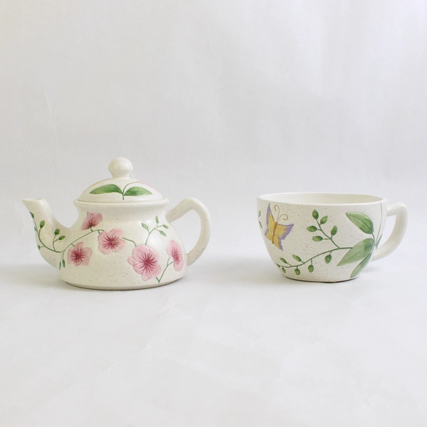 PAC Flower and Butterfly Design Individual Serving Ceramic Tea For One Set