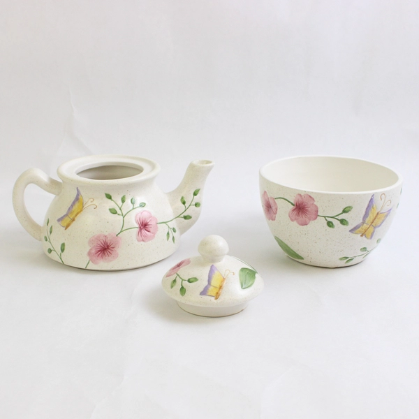 PAC Flower and Butterfly Design Individual Serving Ceramic Tea For One Set