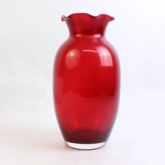 Ruby Red Glass Vase With Ruffled Rim 11 Inch