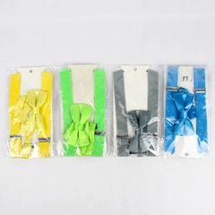Lot of 4 Child Toddler Bowtie Suspender Sets SEALED, Blue Green Yellow Gray