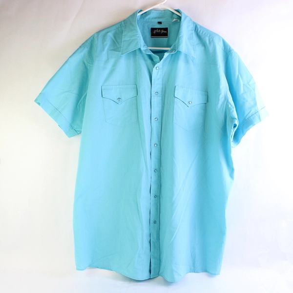 White Horse Turquoise Blue Snap-Button Men's Size 2XL