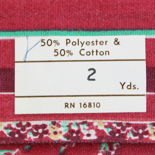 1 Piece Woven Quilting Cotton Polyester Fabric 45" W x 2 Yds Red Floral Stripe 