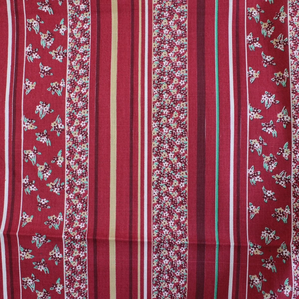1 Piece Woven Quilting Cotton Polyester Fabric 45" W x 2 Yds Red Floral Stripe 