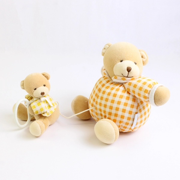 1998 Kaloo Gold Teddy Bear With Attached Baby Bear Teething Toy