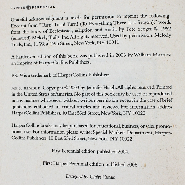 Mrs Kimble A Novel by Jennifer Haigh 2006 Paperback