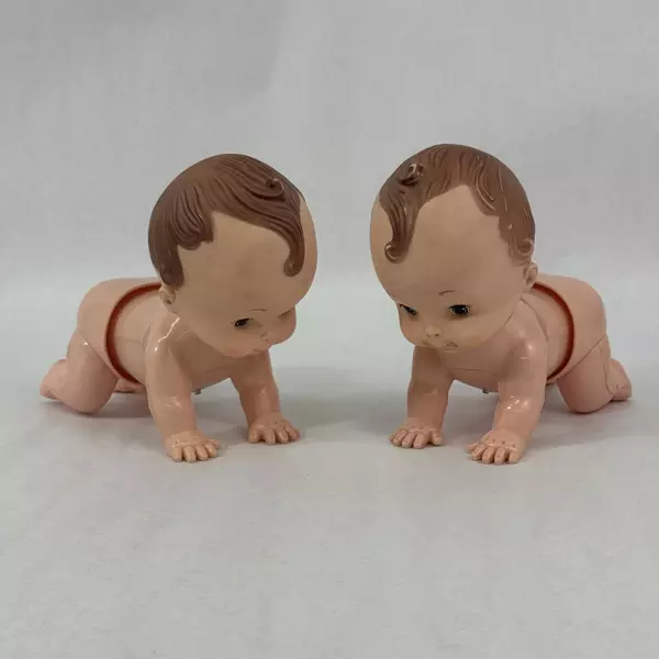Lot of 2 Playmate Baby Crawl Away Dolls 9075 For Parts or Repair
