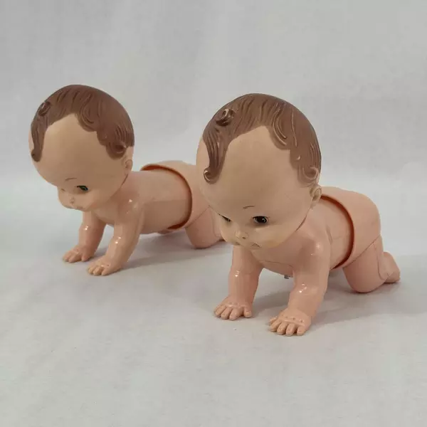 Lot of 2 Playmate Baby Crawl Away Dolls 9075 For Parts or Repair