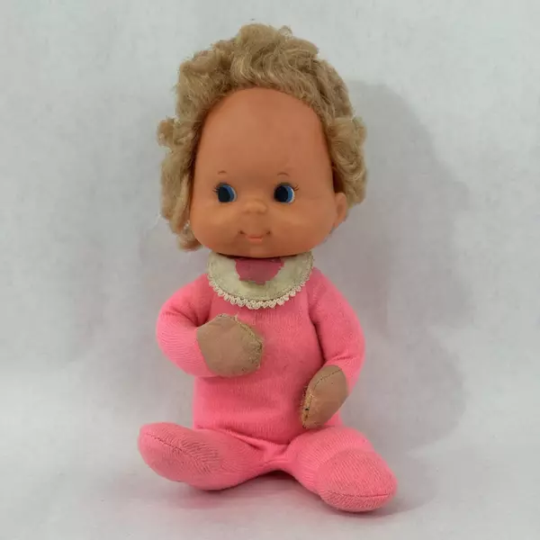 Vintage 1974 Mattel Baby Doll Pink Pajamas Plastic Head Cloth Body 8 Inch
