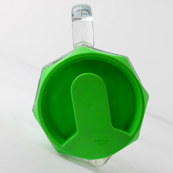 Pasabahce Octagon Glass Pitcher With Green Plastic Lid 9 Inches Tall 1 Quart