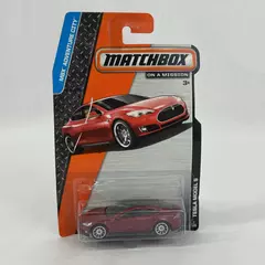 2015 Matchbox MBX Adventure City Tesla Model S Burgundy NIP