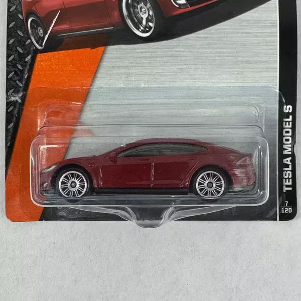 2015 Matchbox MBX Adventure City Tesla Model S Burgundy NIP
